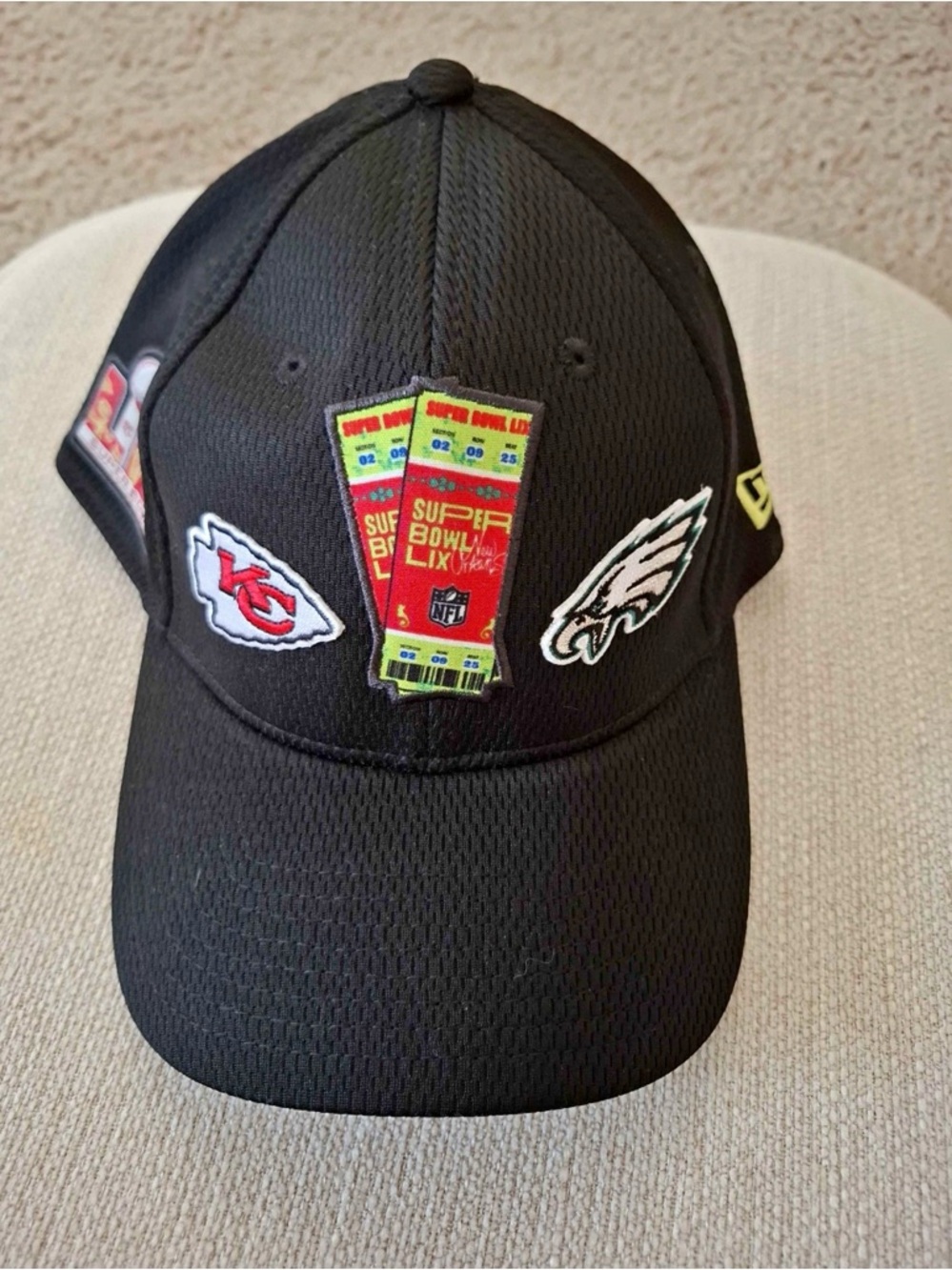New Era Black Super Bowl LIX Ticket Patch Hat with Chiefs & Eagles Logos